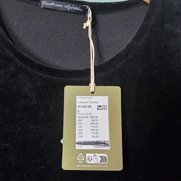 Gudrun Sjoden Black Velvet Velour Tunic Dress Size S/M NWT - Picture 3 of 8